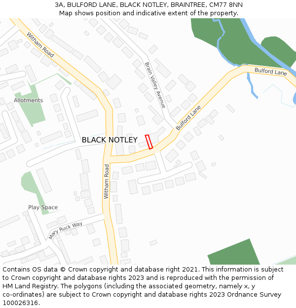 3A, BULFORD LANE, BLACK NOTLEY, BRAINTREE, CM77 8NN: Location map and indicative extent of plot