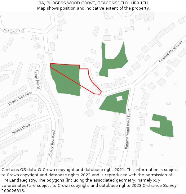 3A, BURGESS WOOD GROVE, BEACONSFIELD, HP9 1EH: Location map and indicative extent of plot