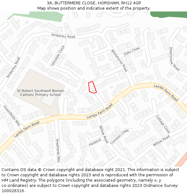 3A, BUTTERMERE CLOSE, HORSHAM, RH12 4GP: Location map and indicative extent of plot