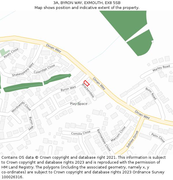 3A, BYRON WAY, EXMOUTH, EX8 5SB: Location map and indicative extent of plot