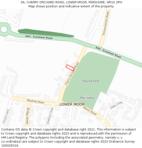 3A, CHERRY ORCHARD ROAD, LOWER MOOR, PERSHORE, WR10 2PN: Location map and indicative extent of plot