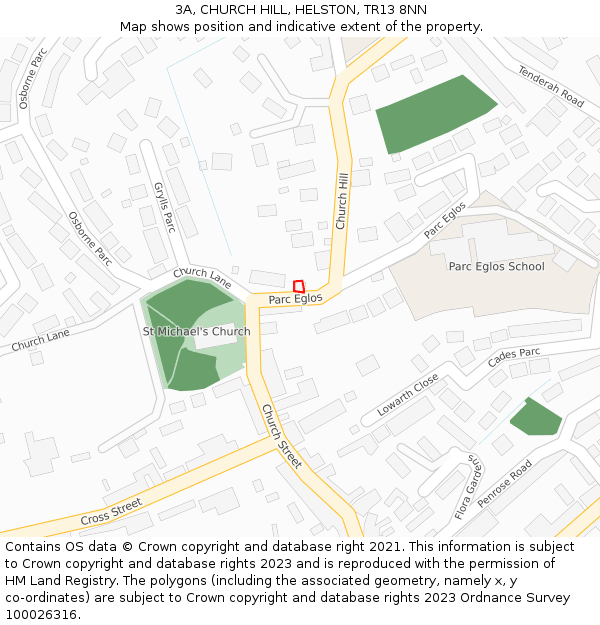 3A, CHURCH HILL, HELSTON, TR13 8NN: Location map and indicative extent of plot