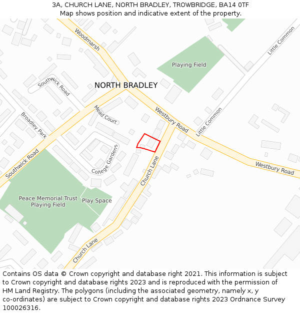 3A, CHURCH LANE, NORTH BRADLEY, TROWBRIDGE, BA14 0TF: Location map and indicative extent of plot