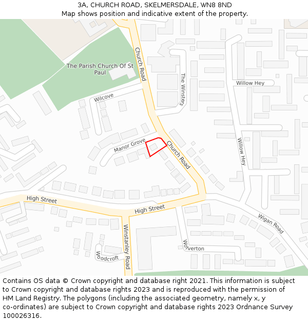 3A, CHURCH ROAD, SKELMERSDALE, WN8 8ND: Location map and indicative extent of plot