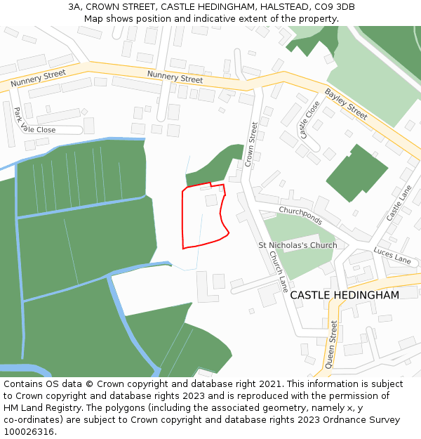 3A, CROWN STREET, CASTLE HEDINGHAM, HALSTEAD, CO9 3DB: Location map and indicative extent of plot