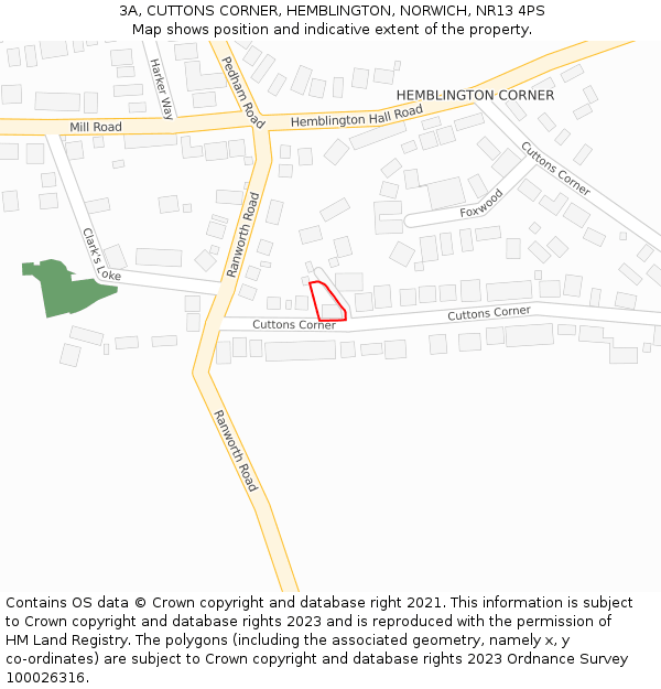 3A, CUTTONS CORNER, HEMBLINGTON, NORWICH, NR13 4PS: Location map and indicative extent of plot