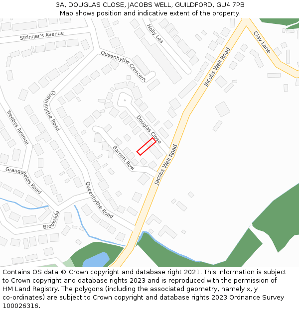 3A, DOUGLAS CLOSE, JACOBS WELL, GUILDFORD, GU4 7PB: Location map and indicative extent of plot