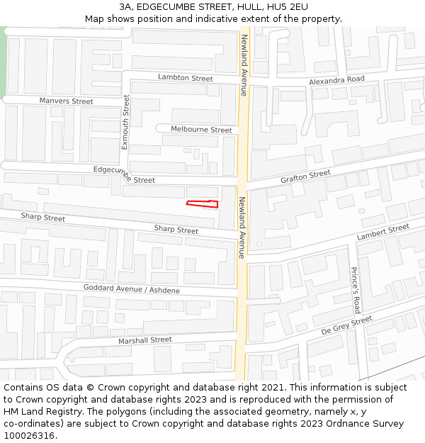 3A, EDGECUMBE STREET, HULL, HU5 2EU: Location map and indicative extent of plot