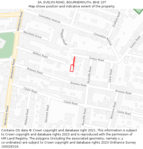 3A, EVELYN ROAD, BOURNEMOUTH, BH9 1ST: Location map and indicative extent of plot