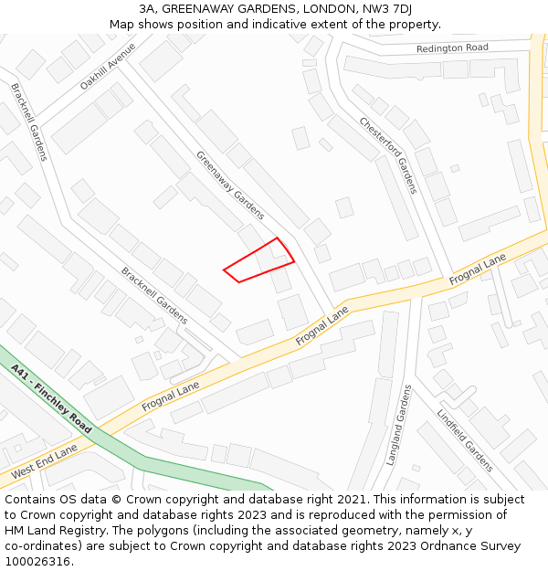 3A, GREENAWAY GARDENS, LONDON, NW3 7DJ: Location map and indicative extent of plot