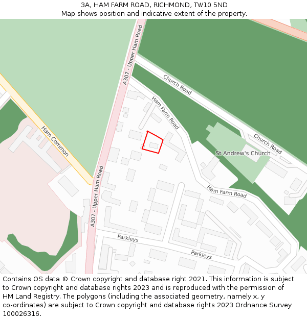 3A, HAM FARM ROAD, RICHMOND, TW10 5ND: Location map and indicative extent of plot