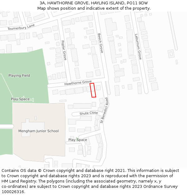 3A, HAWTHORNE GROVE, HAYLING ISLAND, PO11 9DW: Location map and indicative extent of plot