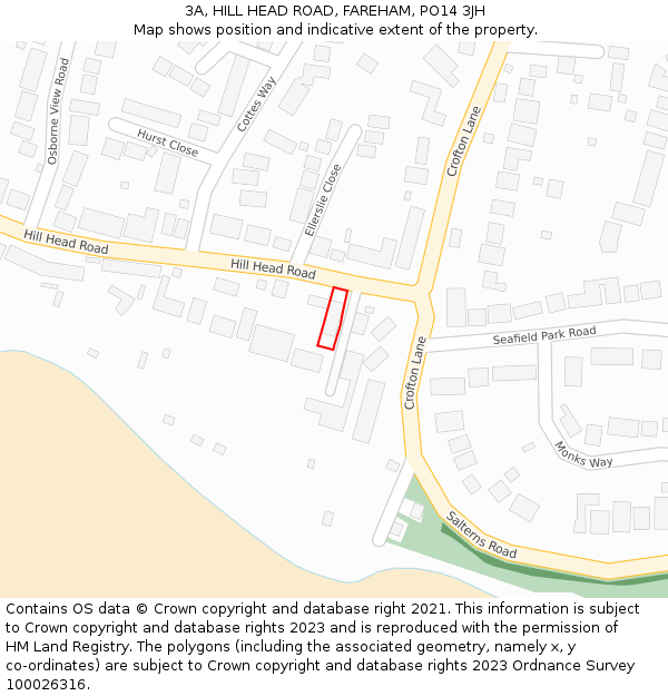 3A, HILL HEAD ROAD, FAREHAM, PO14 3JH: Location map and indicative extent of plot