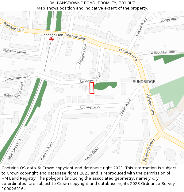3A, LANSDOWNE ROAD, BROMLEY, BR1 3LZ: Location map and indicative extent of plot