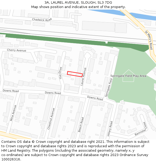 3A, LAUREL AVENUE, SLOUGH, SL3 7DG: Location map and indicative extent of plot