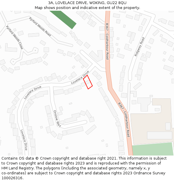 3A, LOVELACE DRIVE, WOKING, GU22 8QU: Location map and indicative extent of plot
