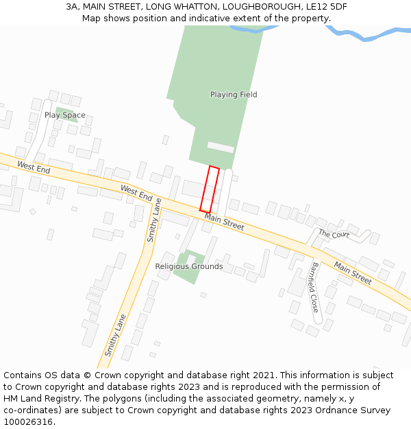3A, MAIN STREET, LONG WHATTON, LOUGHBOROUGH, LE12 5DF: Location map and indicative extent of plot