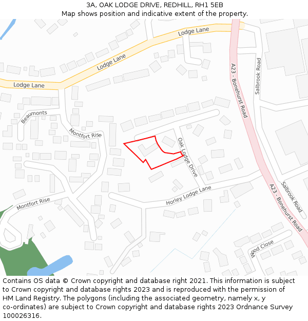 3A, OAK LODGE DRIVE, REDHILL, RH1 5EB: Location map and indicative extent of plot