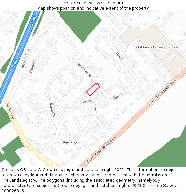 3A, OAKLEA, WELWYN, AL6 0PT: Location map and indicative extent of plot