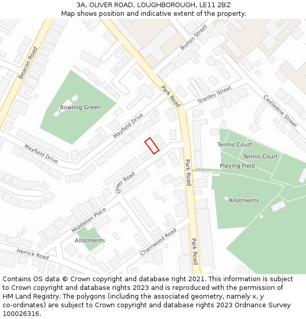 3A, OLIVER ROAD, LOUGHBOROUGH, LE11 2BZ: Location map and indicative extent of plot