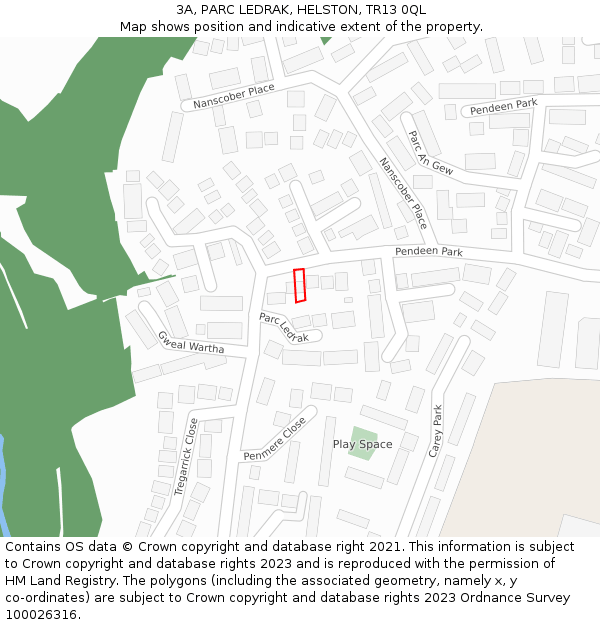 3A, PARC LEDRAK, HELSTON, TR13 0QL: Location map and indicative extent of plot