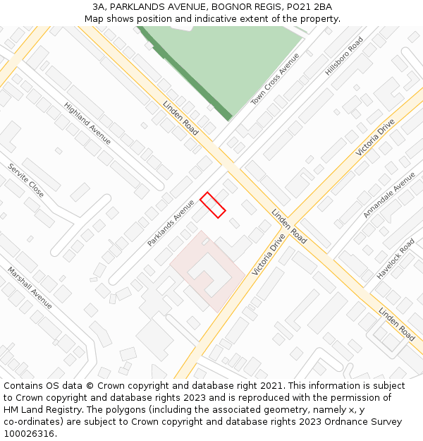 3A, PARKLANDS AVENUE, BOGNOR REGIS, PO21 2BA: Location map and indicative extent of plot