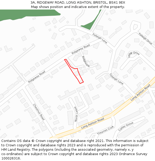 3A, RIDGEWAY ROAD, LONG ASHTON, BRISTOL, BS41 9EX: Location map and indicative extent of plot