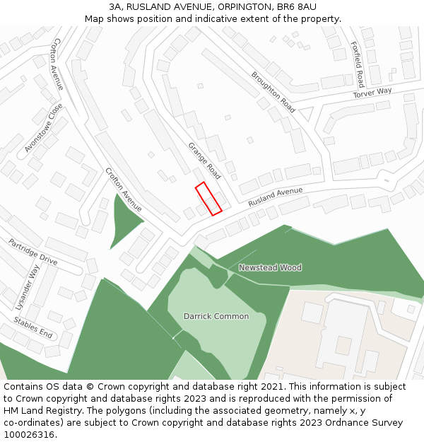 3A, RUSLAND AVENUE, ORPINGTON, BR6 8AU: Location map and indicative extent of plot