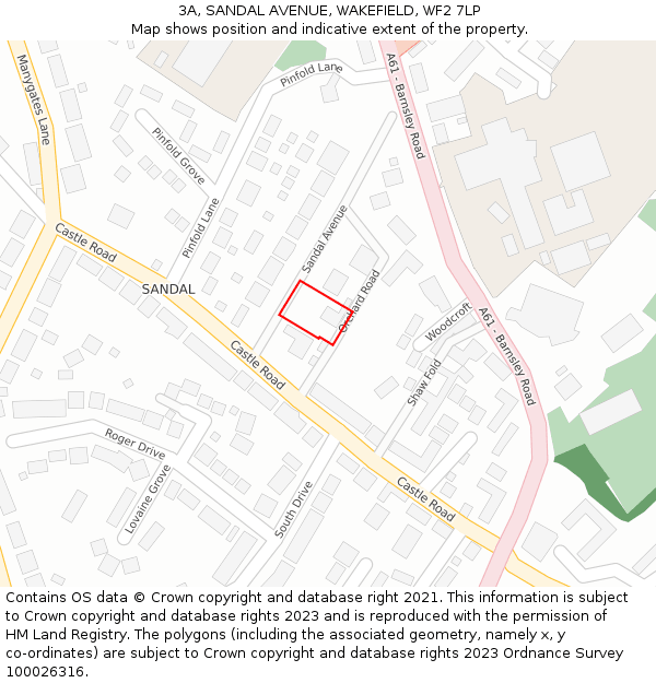 3A, SANDAL AVENUE, WAKEFIELD, WF2 7LP: Location map and indicative extent of plot