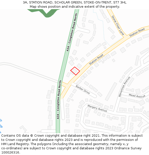 3A, STATION ROAD, SCHOLAR GREEN, STOKE-ON-TRENT, ST7 3HL: Location map and indicative extent of plot