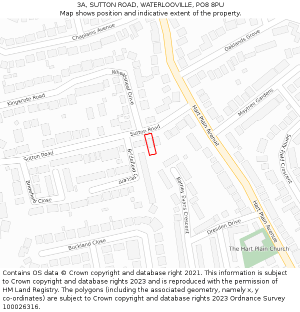 3A, SUTTON ROAD, WATERLOOVILLE, PO8 8PU: Location map and indicative extent of plot