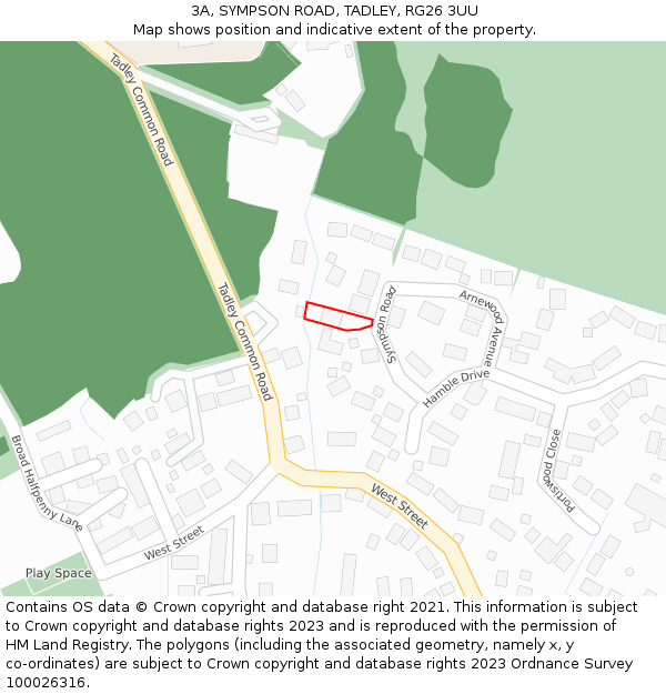 3A, SYMPSON ROAD, TADLEY, RG26 3UU: Location map and indicative extent of plot