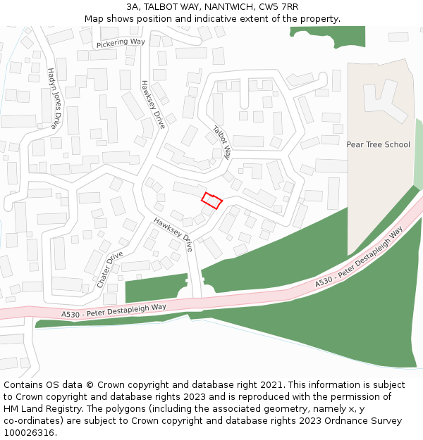 3A, TALBOT WAY, NANTWICH, CW5 7RR: Location map and indicative extent of plot