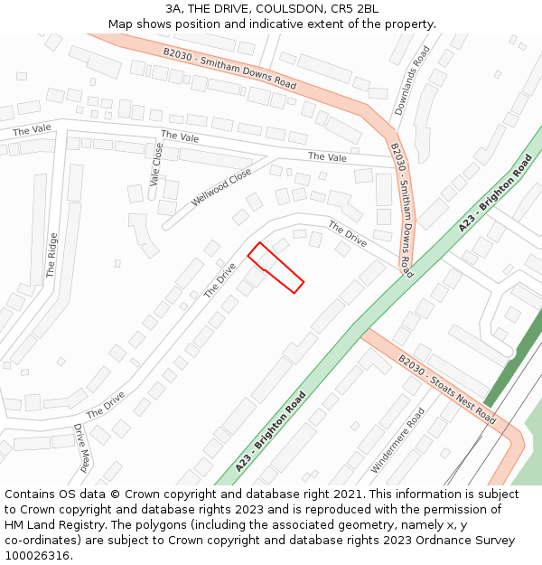 3A, THE DRIVE, COULSDON, CR5 2BL: Location map and indicative extent of plot