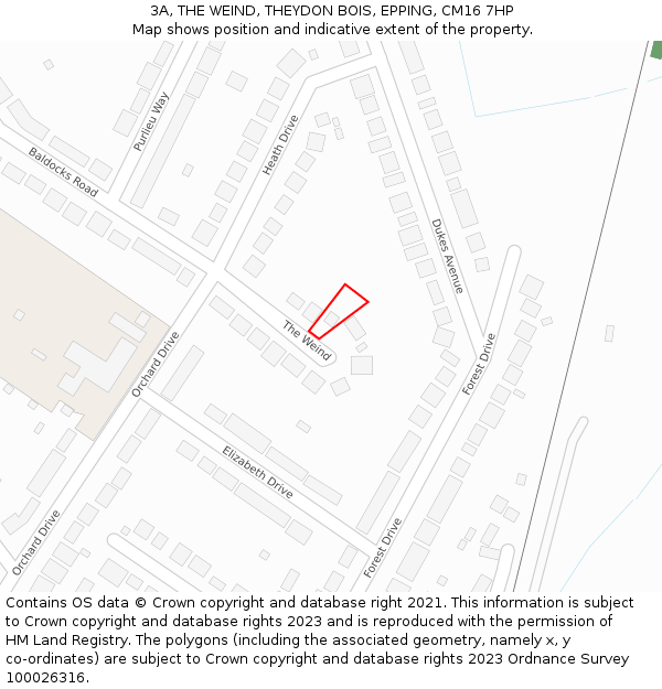 3A, THE WEIND, THEYDON BOIS, EPPING, CM16 7HP: Location map and indicative extent of plot