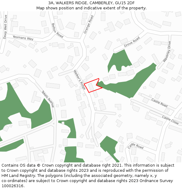 3A, WALKERS RIDGE, CAMBERLEY, GU15 2DF: Location map and indicative extent of plot