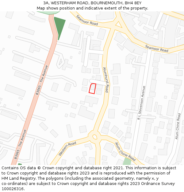 3A, WESTERHAM ROAD, BOURNEMOUTH, BH4 8EY: Location map and indicative extent of plot