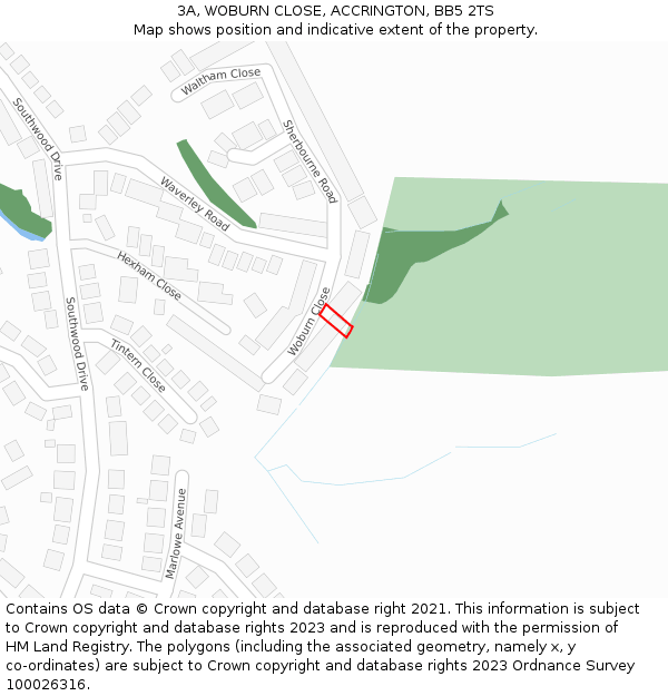 3A, WOBURN CLOSE, ACCRINGTON, BB5 2TS: Location map and indicative extent of plot