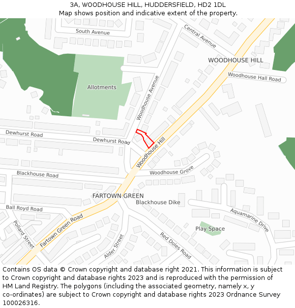 3A, WOODHOUSE HILL, HUDDERSFIELD, HD2 1DL: Location map and indicative extent of plot