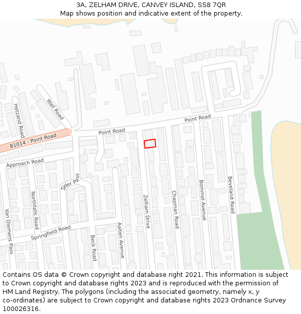 3A, ZELHAM DRIVE, CANVEY ISLAND, SS8 7QR: Location map and indicative extent of plot