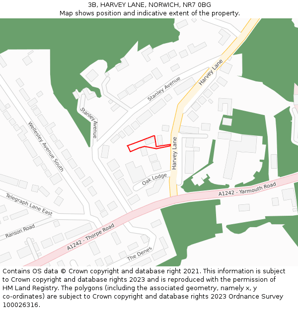 3B, HARVEY LANE, NORWICH, NR7 0BG: Location map and indicative extent of plot