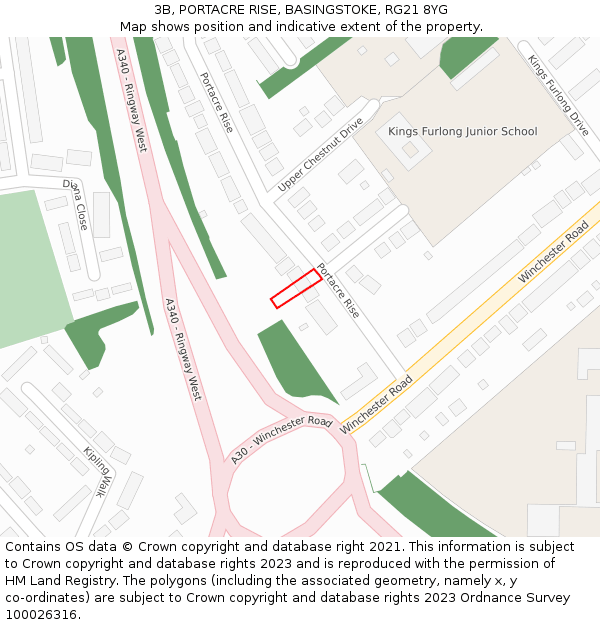 3B, PORTACRE RISE, BASINGSTOKE, RG21 8YG: Location map and indicative extent of plot