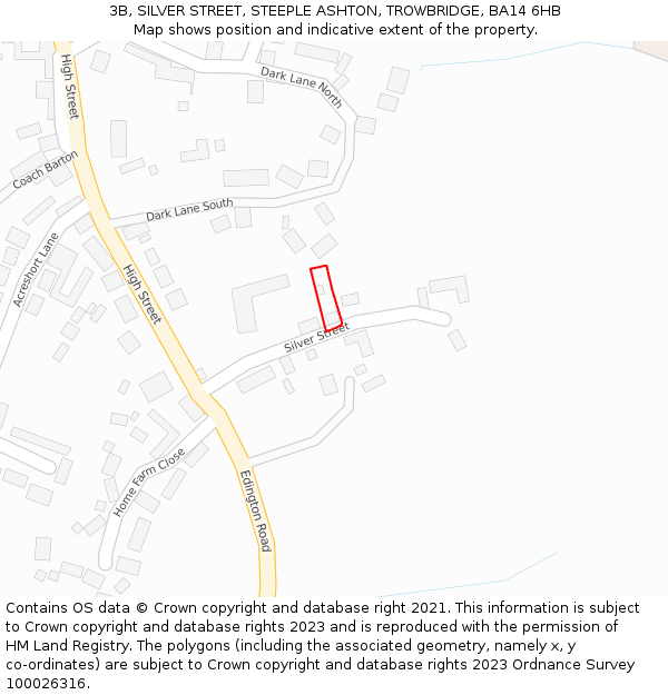 3B, SILVER STREET, STEEPLE ASHTON, TROWBRIDGE, BA14 6HB: Location map and indicative extent of plot