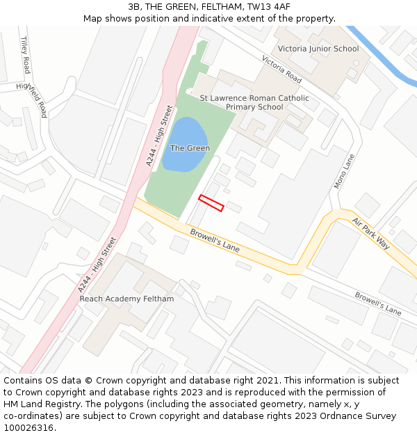 3B, THE GREEN, FELTHAM, TW13 4AF: Location map and indicative extent of plot