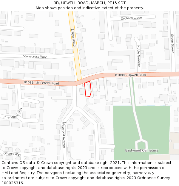 3B, UPWELL ROAD, MARCH, PE15 9DT: Location map and indicative extent of plot