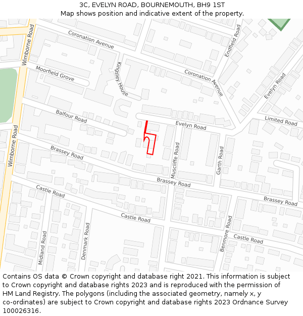 3C, EVELYN ROAD, BOURNEMOUTH, BH9 1ST: Location map and indicative extent of plot