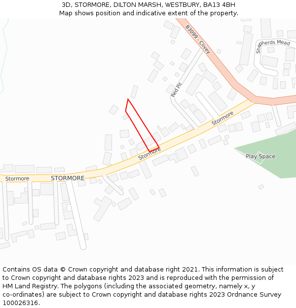 3D, STORMORE, DILTON MARSH, WESTBURY, BA13 4BH: Location map and indicative extent of plot