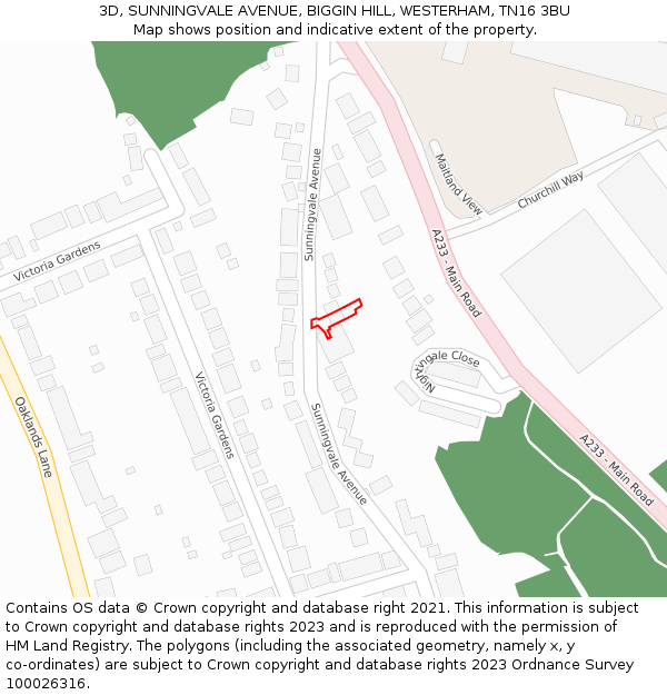 3D, SUNNINGVALE AVENUE, BIGGIN HILL, WESTERHAM, TN16 3BU: Location map and indicative extent of plot