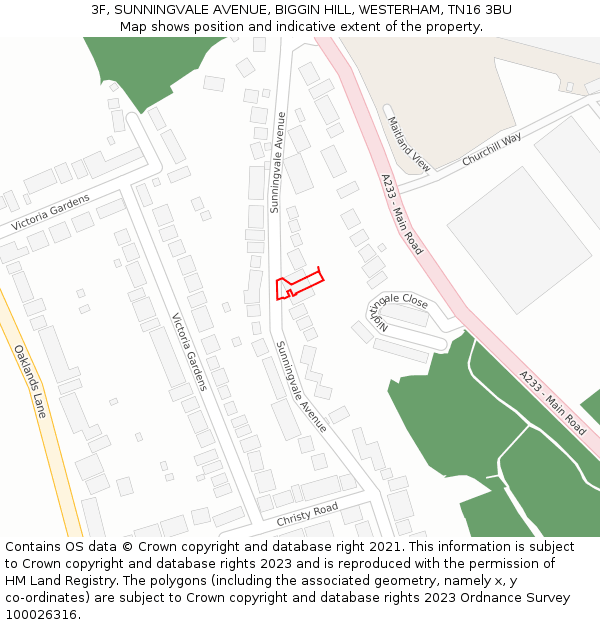 3F, SUNNINGVALE AVENUE, BIGGIN HILL, WESTERHAM, TN16 3BU: Location map and indicative extent of plot