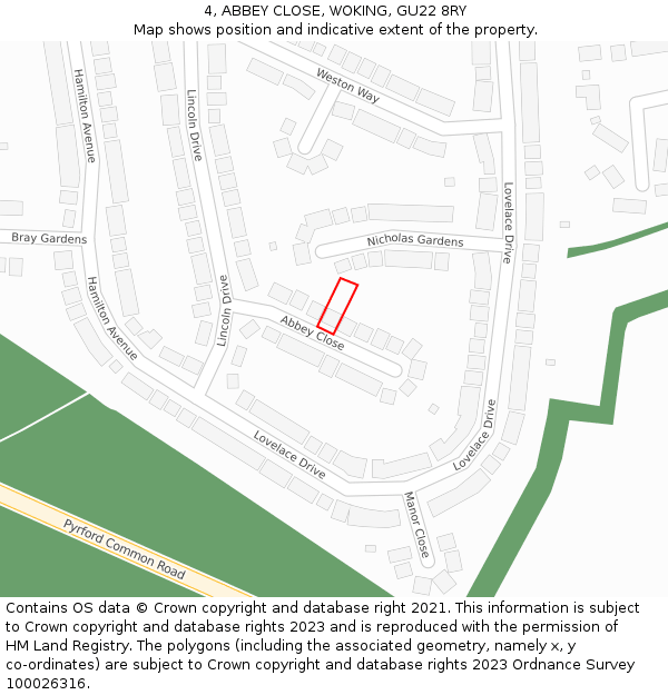 4, ABBEY CLOSE, WOKING, GU22 8RY: Location map and indicative extent of plot